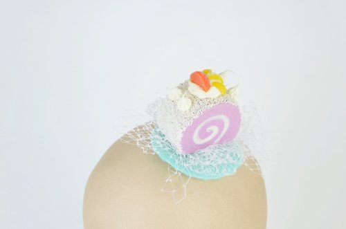 Elle Santos Headpiece Hair Clip Strawberry Cake with Sprinkles and Veil Birthday Hat Kawaii