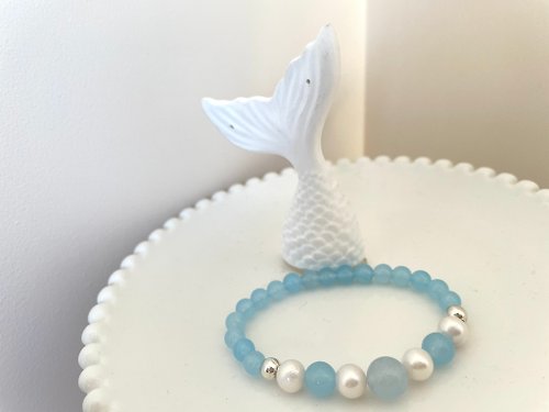 Athena珍珠設計 藍天幻想 天然淡水珍珠 天然摩根玉髓 彈力 手鏈