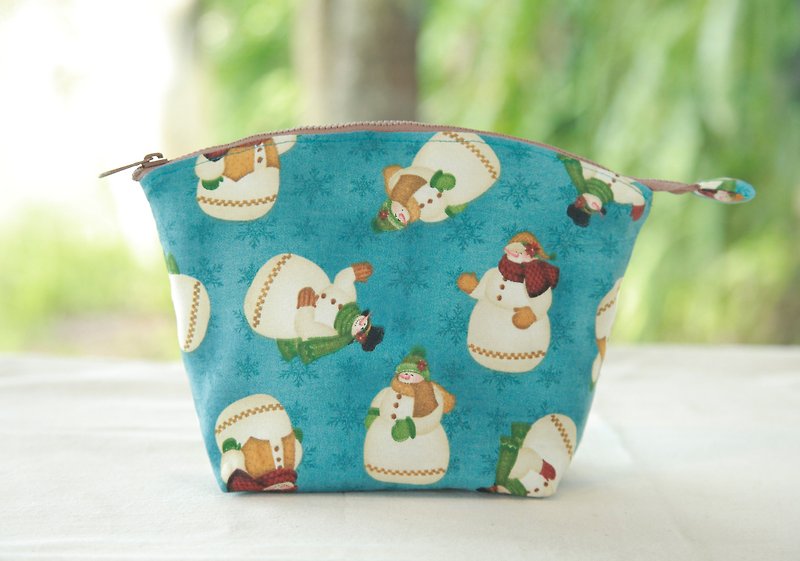 Christmas gift selection Christmas snowman shell cosmetic bag (large) - Toiletry Bags & Pouches - Cotton & Hemp Blue