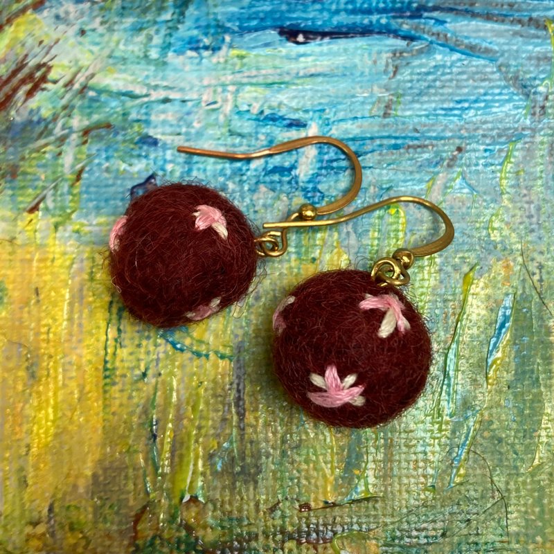 Embroidered Felt Balls Earrings - Earrings & Clip-ons - Wool 