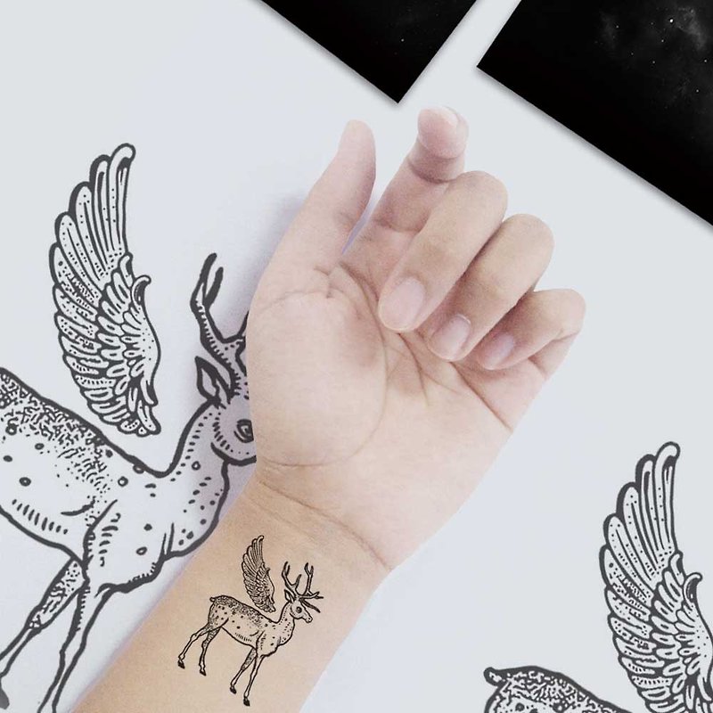 TU Tattoo Sticker - Winged elk   Tattoo   waterproof Tattoo  original - Temporary Tattoos - Paper Black