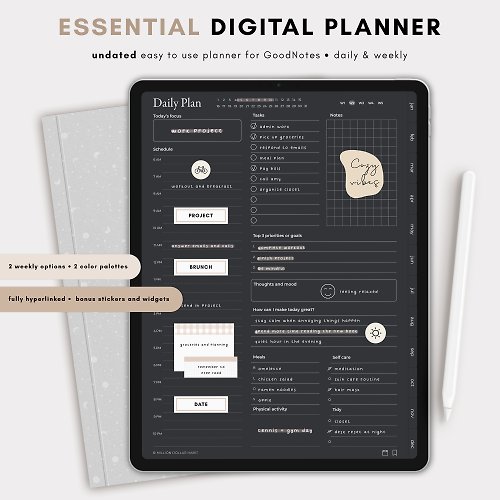 Million Dollar Habit Dark Mode Digital Planner for GoodNotes, Undated Digital Planner for iPad Tablet