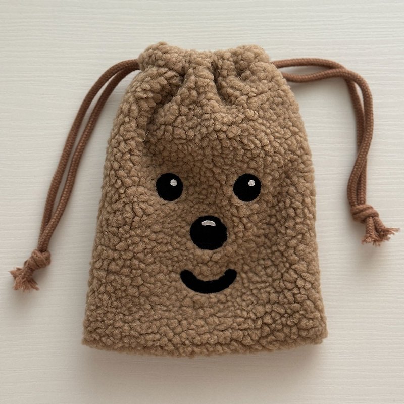 Mori fluffy drawstring pouch - 束口袋/束口背包/水桶包 - 尼龍 咖啡色