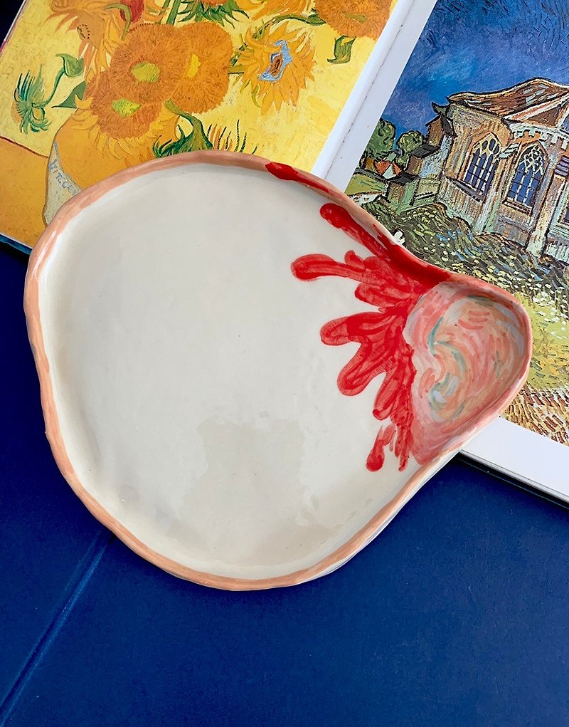 Ear Plate Handpainted - 花瓶/陶器 - 陶 紅色