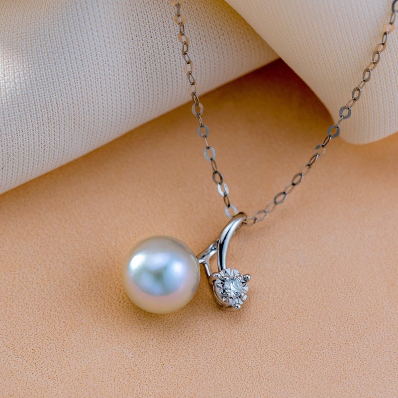 Akoya Silver blue elegant sparkling diamond 18K white gold diamond pendant - Charms - Pearl 