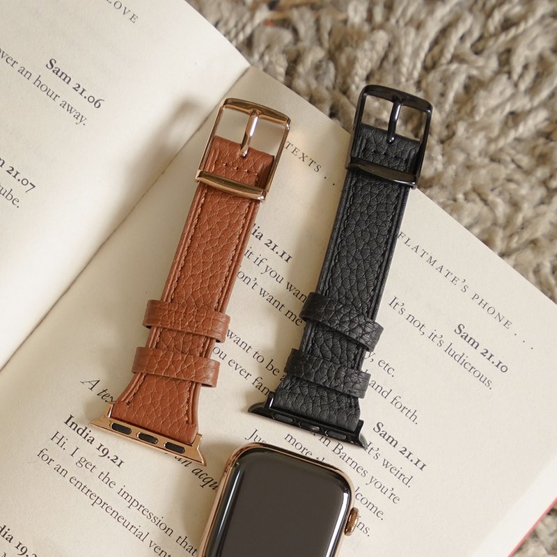 Apple Watch Saddle Brown Pebbled Collectible Leather Watch Strap - สายนาฬิกา - หนังแท้ สีนำ้ตาล