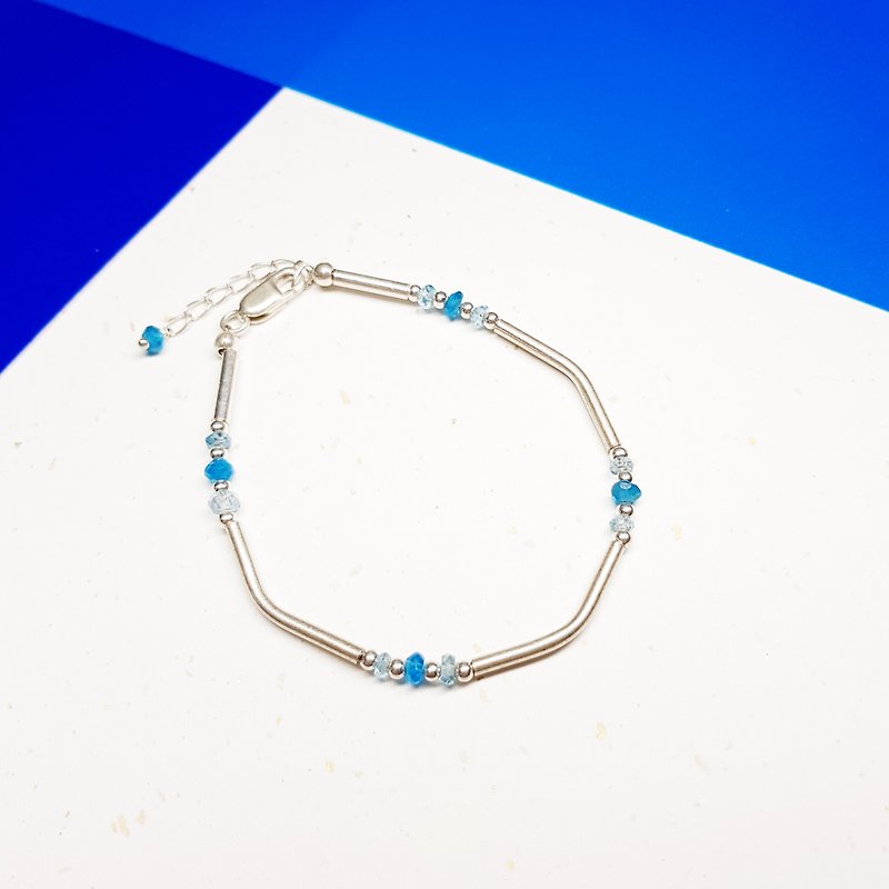 Starry Series ~ Blue Agate - Extension Bold Sterling Silver Bracelet - สร้อยข้อมือ - เครื่องเพชรพลอย 