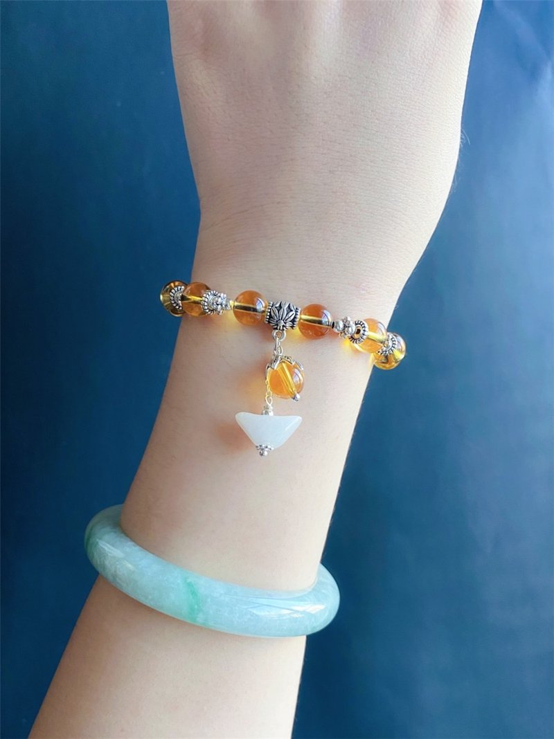 Citrine natural Burmese jade jade ingot lucky bracelet gift natural stone - สร้อยข้อมือ - คริสตัล สีเหลือง