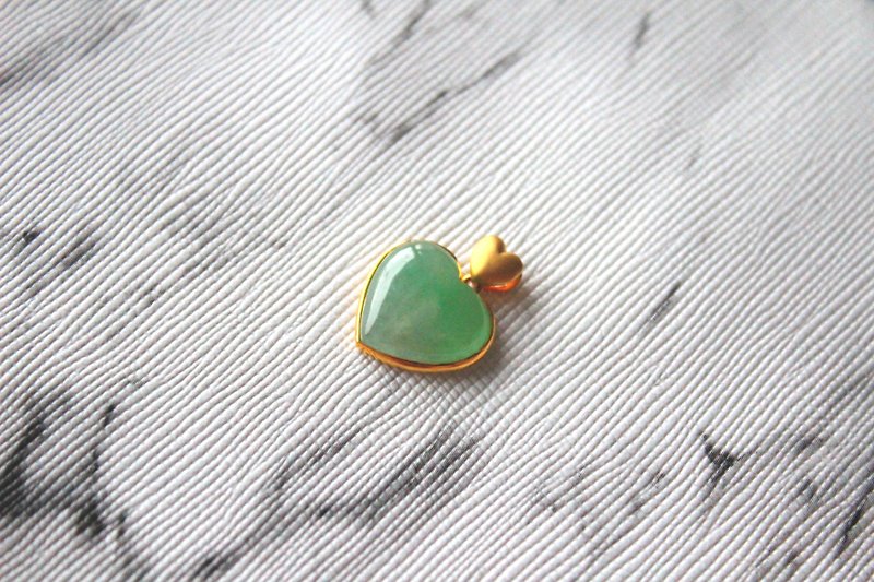 Journal-Bing Xin Bing Yang Green Double Heart Floating Natural Jade (Burma Jade) 18K Gold Necklace Pendant - Necklaces - Gemstone 