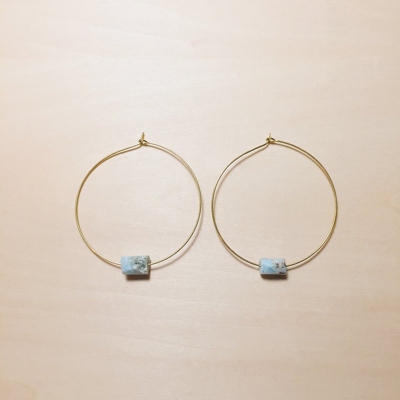 古拉利马海Bronze complex yellow Stone pattern hoop earrings - ต่างหู - คริสตัล สีน้ำเงิน