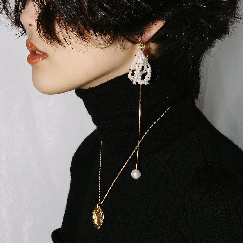Snow & Frost Threader Earrings snow pearl earrings - Earrings & Clip-ons - Pearl White