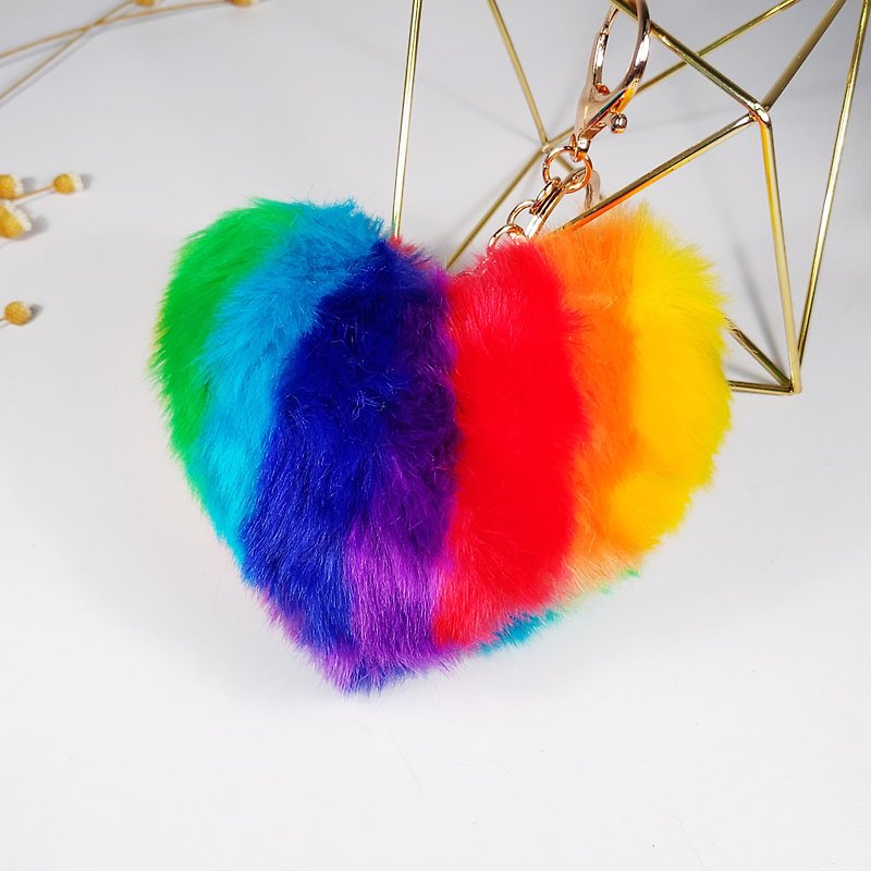 Daqian design rainbow gay fluffy love key ring handmade custom gift graduation lover - ที่ห้อยกุญแจ - ผ้าฝ้าย/ผ้าลินิน หลากหลายสี