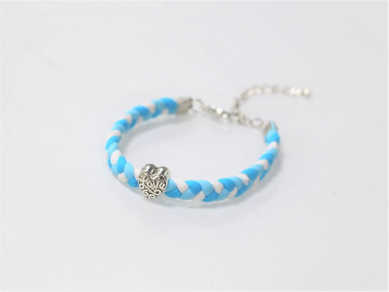 Happy Heart Bracelet / Hand Braided Lucky Bracelet / Hawaii / Blue Sky - Bracelets - Polyester Blue