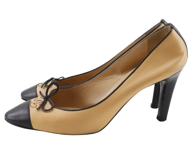 【美品】CHANEL シャネル パンプス　リボン　ココマーク　レザー 日本直送】シャネル CHANEL ココマーク リボン パンプス バイ