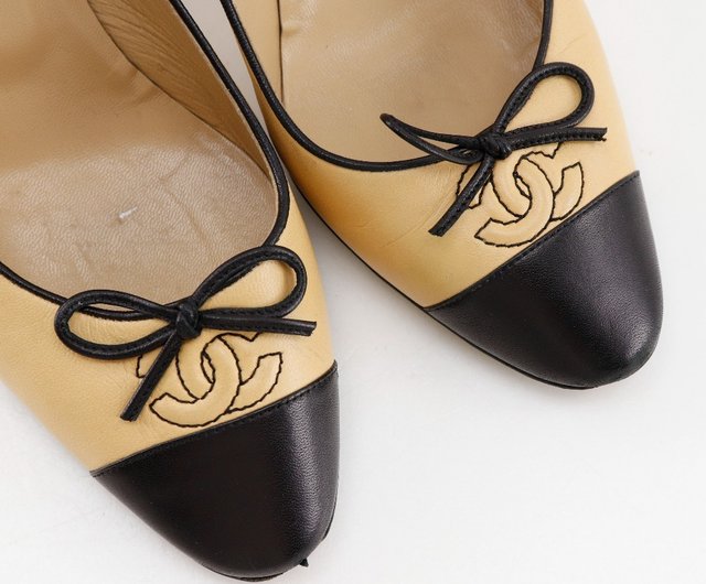 【美品】CHANEL シャネル パンプス　リボン　ココマーク　レザー 日本直送】シャネル CHANEL ココマーク リボン パンプス バイ