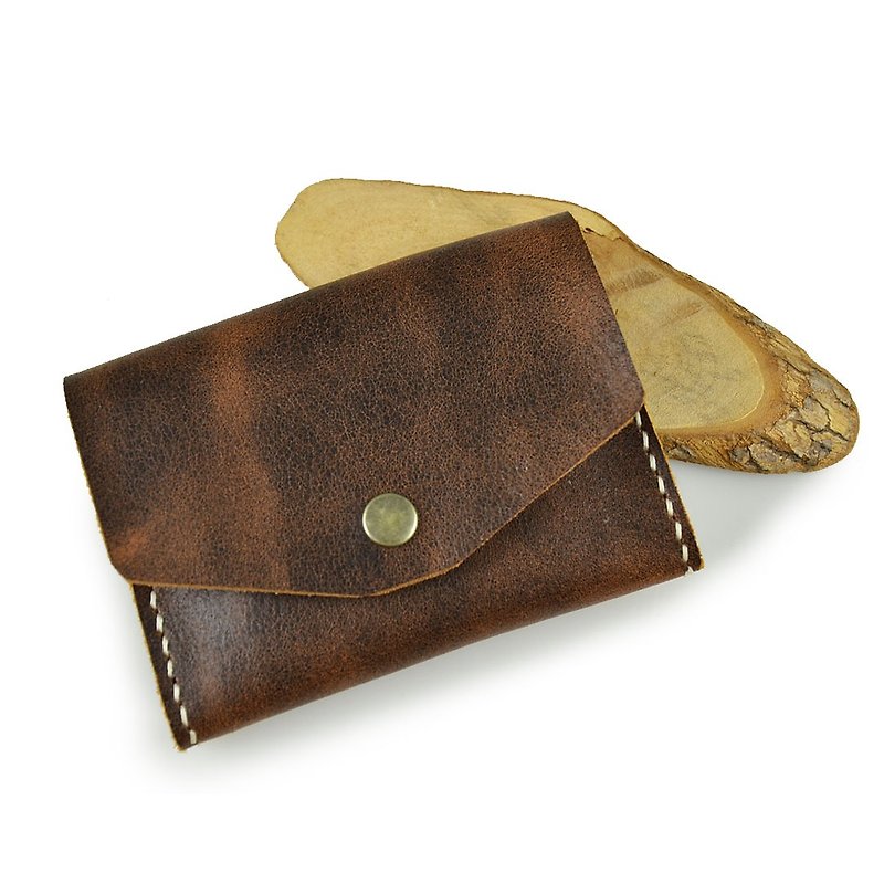 (U6.JP6 handmade leather) pure natural handmade imported leather hand-made leather sewing. Compact wallets for men and women - กระเป๋าสตางค์ - หนังแท้ สีนำ้ตาล