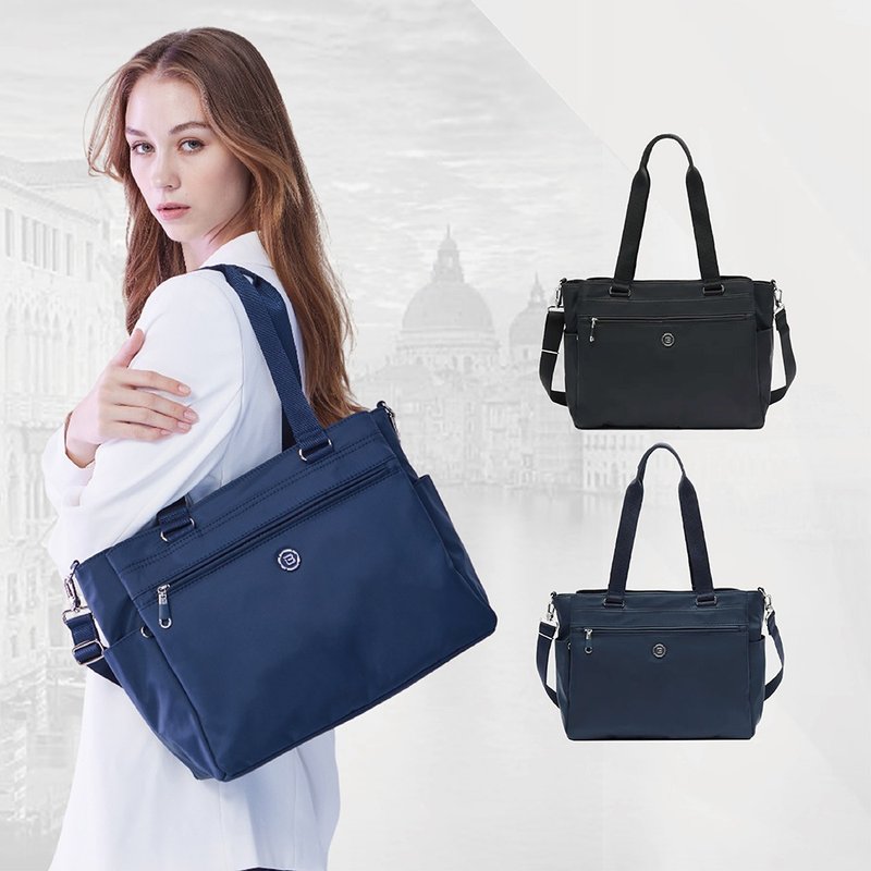 Anti-theft tote bag light business 13-inch laptop briefcase women's bag black blue - กระเป๋าแมสเซนเจอร์ - ไนลอน สีดำ