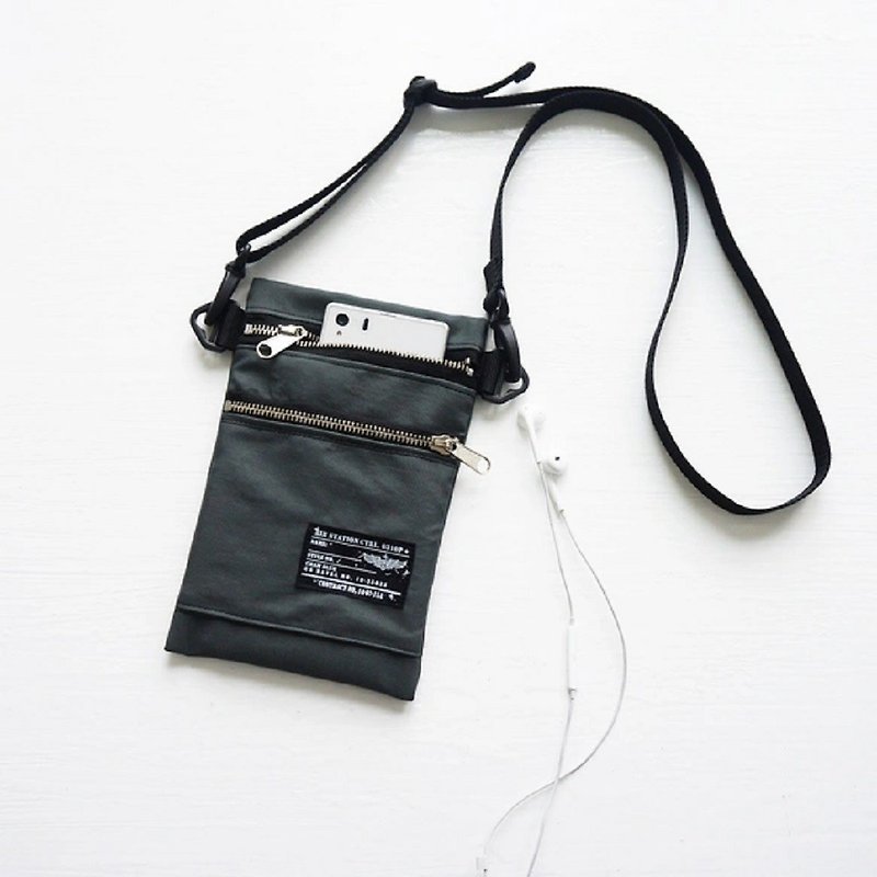 Greyish BLUE Nylon Vertical Mini shoulder bag. Smartphone Bag - Messenger Bags & Sling Bags - Nylon Gray
