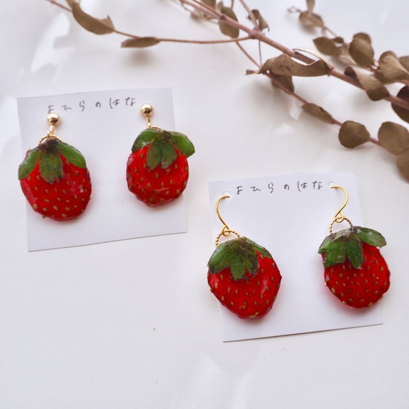 本物のいちごのピアス/イヤリング - 耳環/耳夾/耳骨夾 - 植物．花 紅色