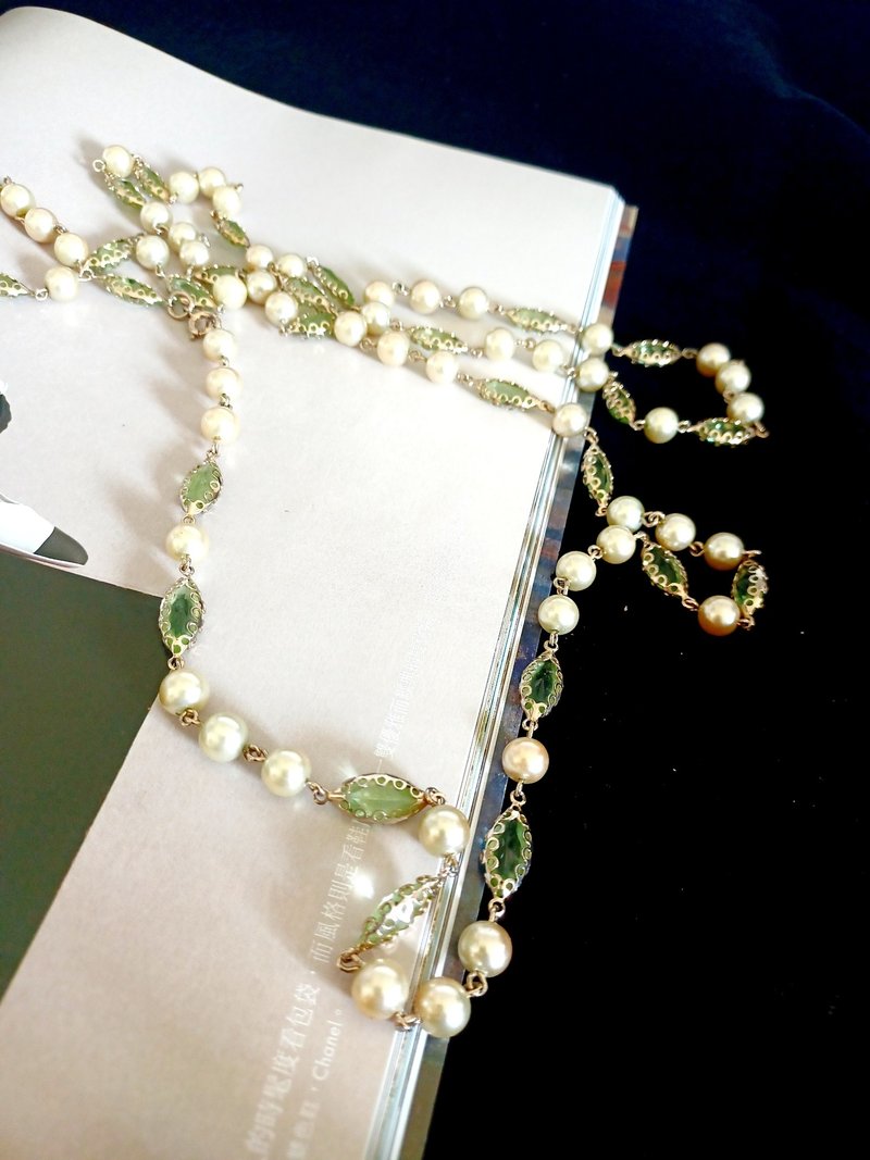 Avintage jewelry 氣質青綠串珠 長項鍊 - 項鍊 - 其他金屬 