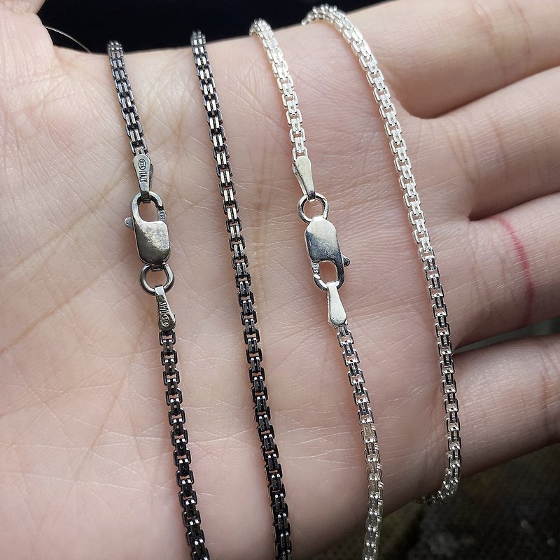 Plaid Chain/925 Sterling Silver Necklace/ Width 2mm - สร้อยคอ - เงินแท้ สีเงิน