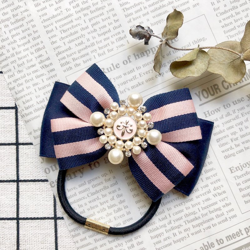 Classic British style striped hair bundle / pink blue - Hair Accessories - Other Materials Pink