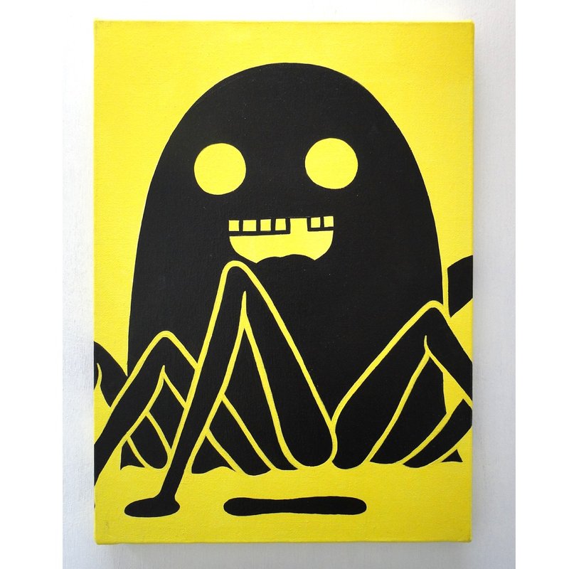 スマイルなクモのグラフィティアート 原画 絵画 キャンバス画 モンスター - 海報/掛畫/掛布 - 顏料 黃色
