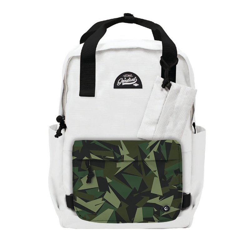 Grinstant Mix and Match Detachable 15.6" Backpack - Black and White Series (White with Camouflage Green) - Backpacks - Polyester White
