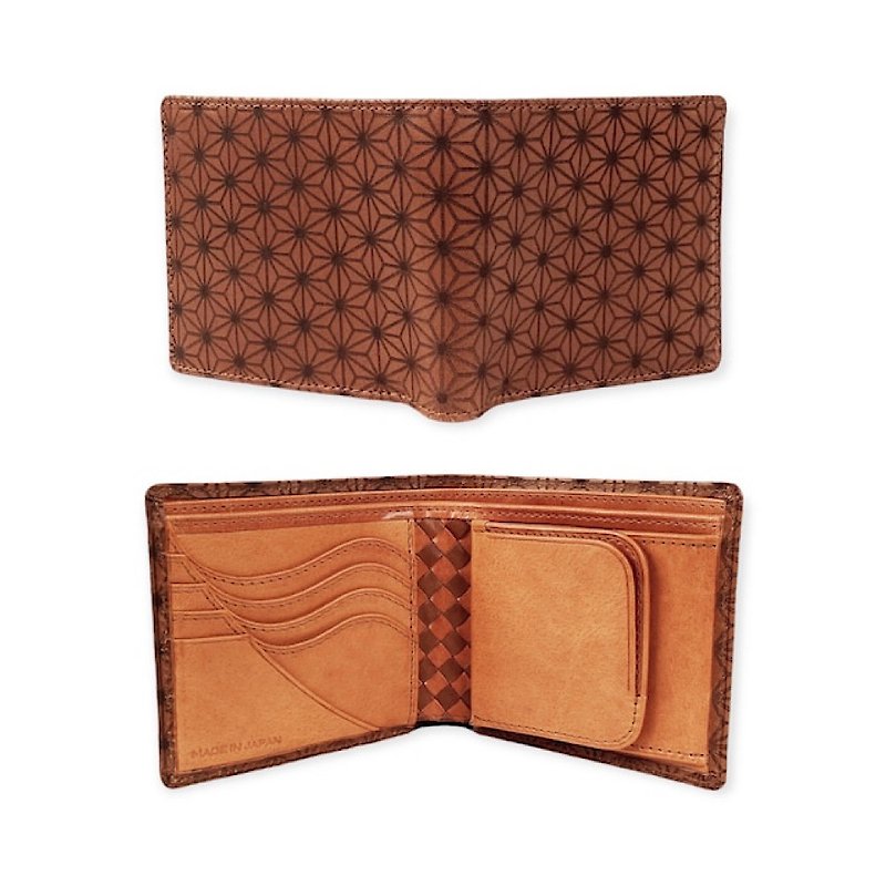 Asanoha Pattern Art Wallet Buttero x Barolo Camel Bifold Wallet - Wallets - Genuine Leather Brown