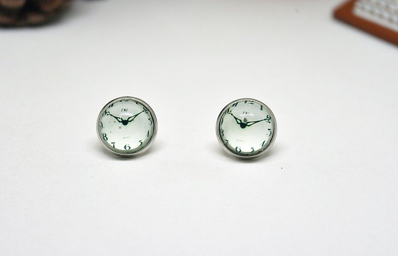 Time Gemstone X Stainless Steel Pin Earrings ＊钟＊#都市# - Earrings & Clip-ons - Other Metals White
