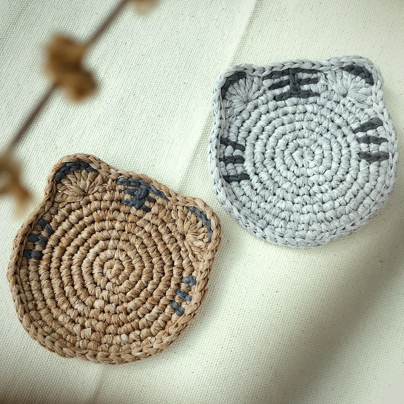 福虎杯墊 礦石墊 手工編織 鉤針 - 杯墊 - 其他人造纖維 咖啡色