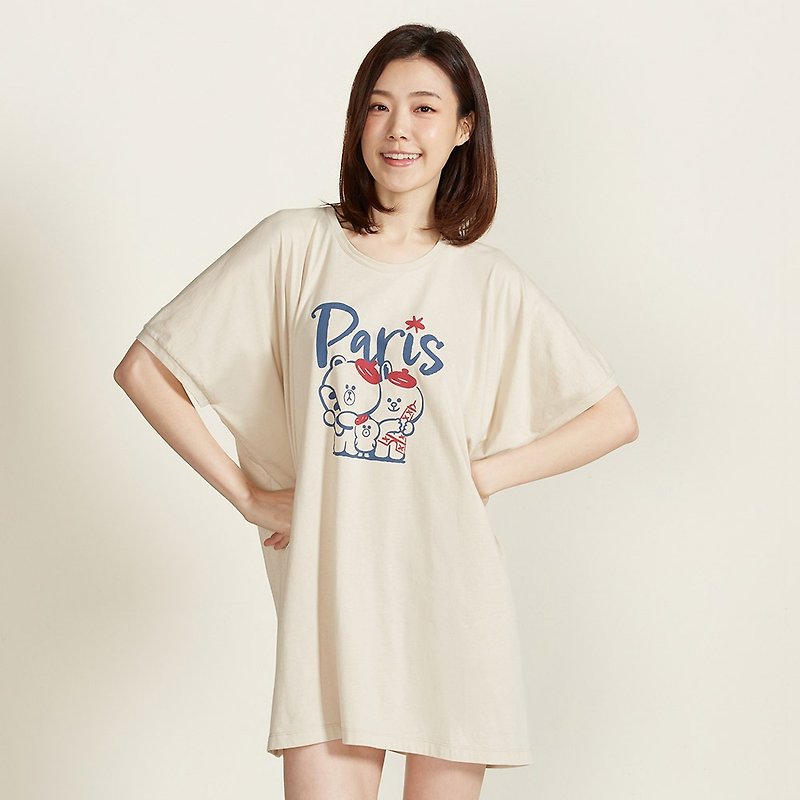 Friend Paris Screen Printed Short Sleeve Top - Cream Apricot - Women's T-Shirts - Cotton & Hemp Khaki