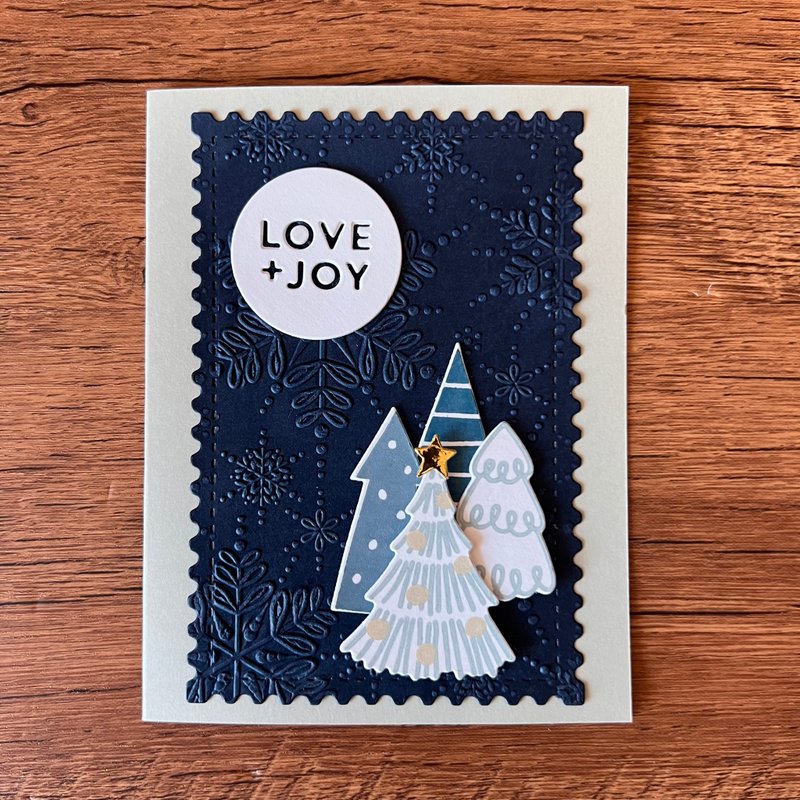 LOVE + JOY christmas trees snowflake Christmas Card - การ์ด/โปสการ์ด - กระดาษ สีน้ำเงิน