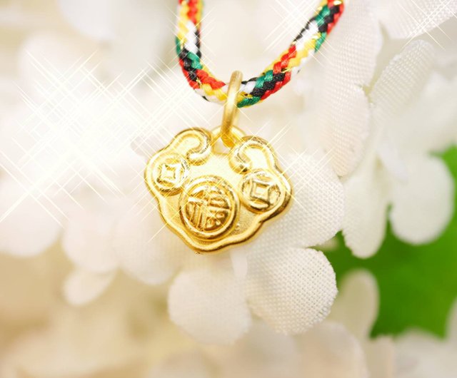 Gold Pendant - Lifelong Blessing and Prosperity, Wishful Lock Gold