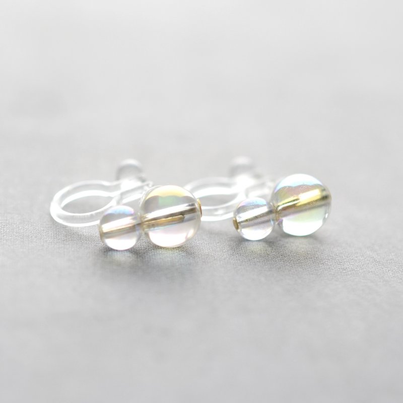 シャボン玉, シリコンイヤリング, ノンホールピアス, 水晶, シンプル, ゴールドカラー, 生日禮物, 日本製 - 耳環/耳夾/耳骨夾 - 樹脂 透明