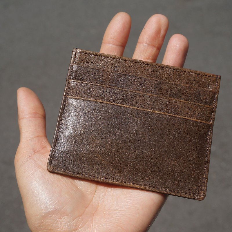 Sienna leather card holder (can be used as a simple wallet) - ที่ใส่บัตรคล้องคอ - หนังแท้ สีนำ้ตาล