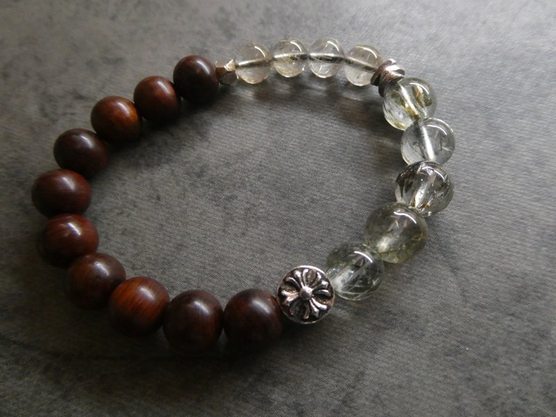 Jingjing Workshop*Love2hm [fall]-Taihang Thuja Black Oil Blonde Green Tourmaline Hair Crystal Sterling Silver - Bracelets - Wood Brown