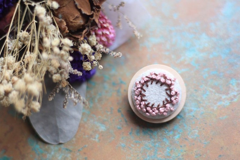 Hand embroidery pins. Shiba Sakura - Brooches - Cotton & Hemp Pink