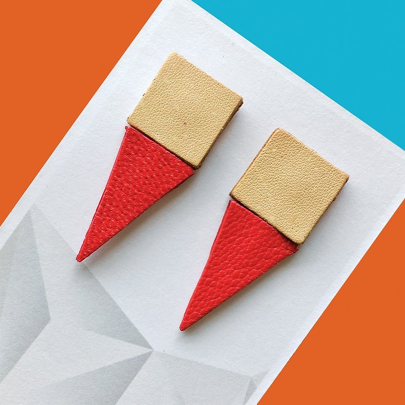 Geometric Stud Leather Earrings - Earrings & Clip-ons - Genuine Leather Red
