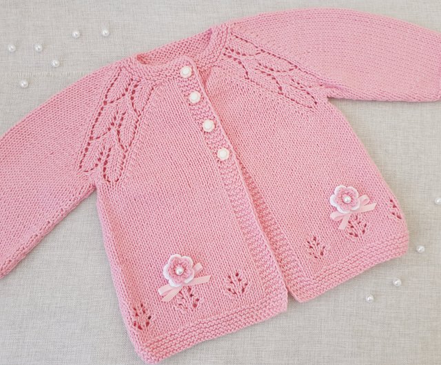 pink cardigan baby girl hand knittrd sweater girls christening cardigan flower