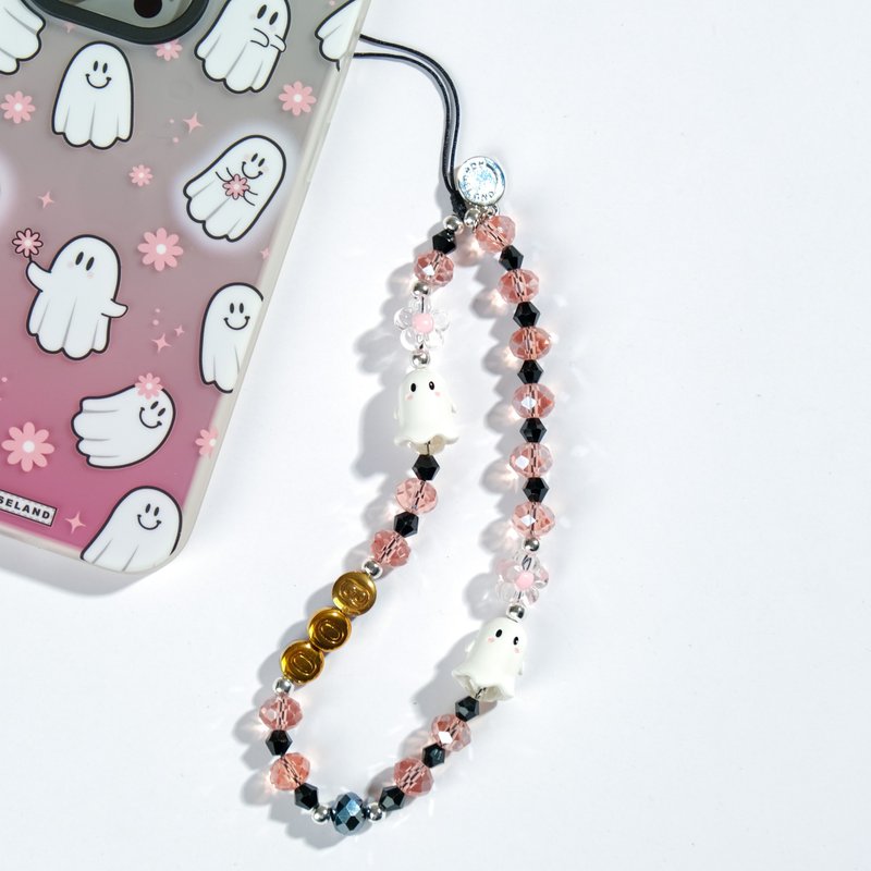 Ghost Party Pink Crystal Phone Charm - 掛繩/吊繩 - 其他材質 多色