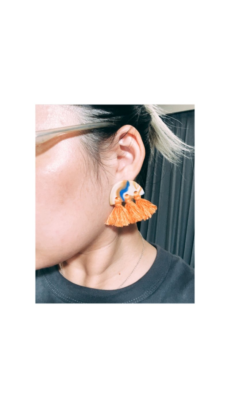 Liu-blue soft clay earrings medical steel can be changed to Clip-On for free - ต่างหู - วัสดุอื่นๆ 