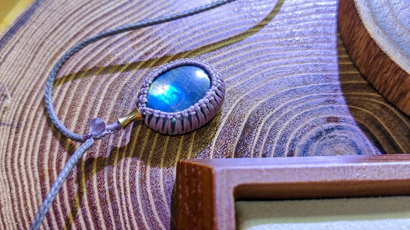 木系列水晶飾品|天然拉長石手工頸繩|成品|實物|拉長石 - 項鍊 - 水晶 紫色