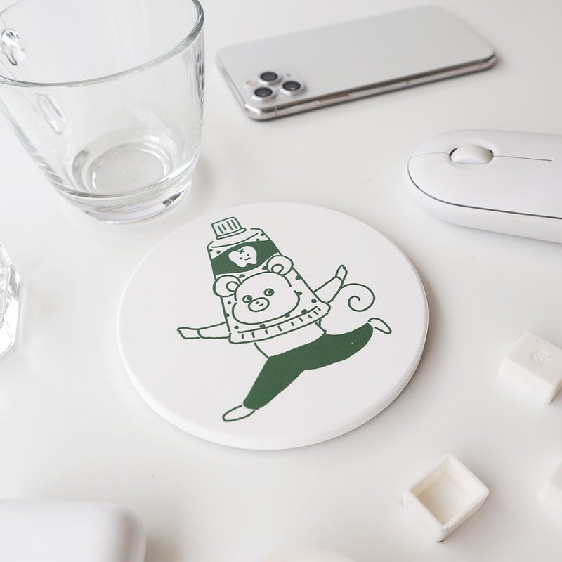 Mouse dancing ceramic absorbent coaster - Coasters - Pottery Green