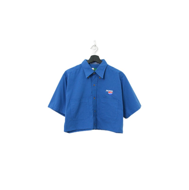 Back to Green-再製刺繡短板襯衫 百事logo ds-25//vintage shirt - 女襯衫 - 棉．麻 