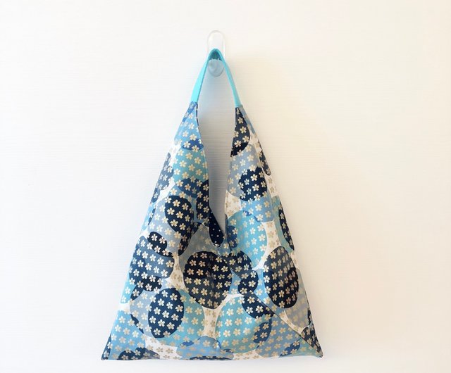 Triangle-shaped tote bag / Japanese origami bag - yellow and blue circle +  blue big point - Shop chez-lu Handbags & Totes - Pinkoi