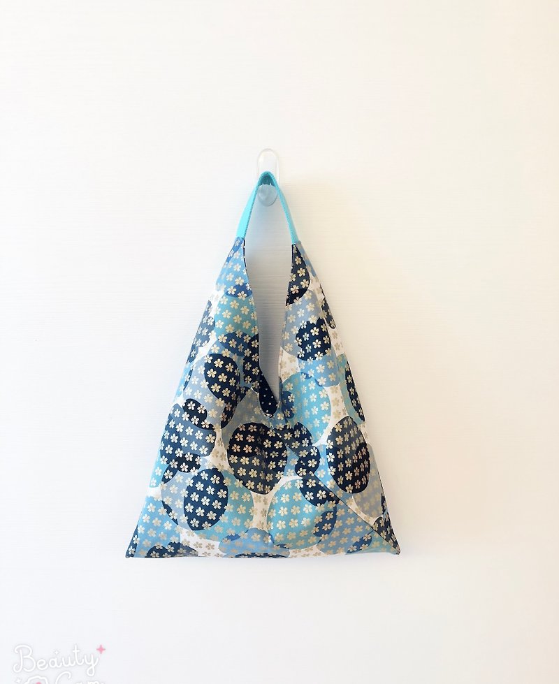 Triangle Tote Bag - Wind Blue/Japanese Style Origami Bag - กระเป๋าถือ - ผ้าฝ้าย/ผ้าลินิน สีน้ำเงิน