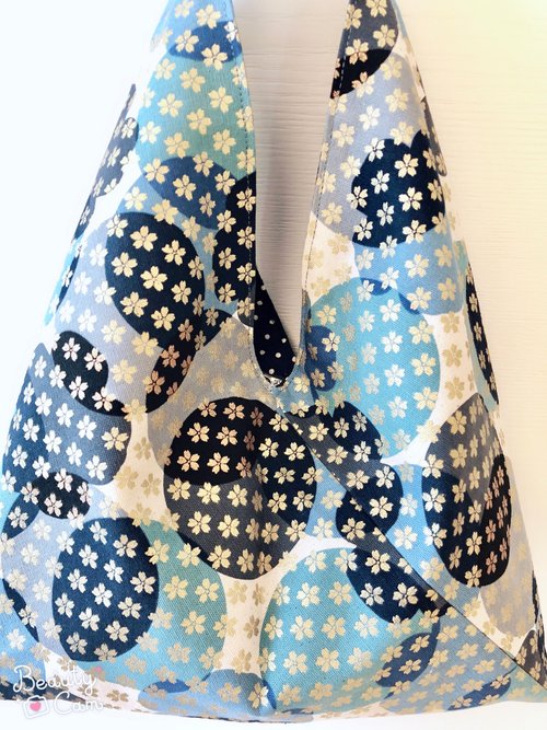 Triangle-shaped tote bag / Japanese origami bag - yellow and blue circle +  blue big point - Shop chez-lu Handbags & Totes - Pinkoi