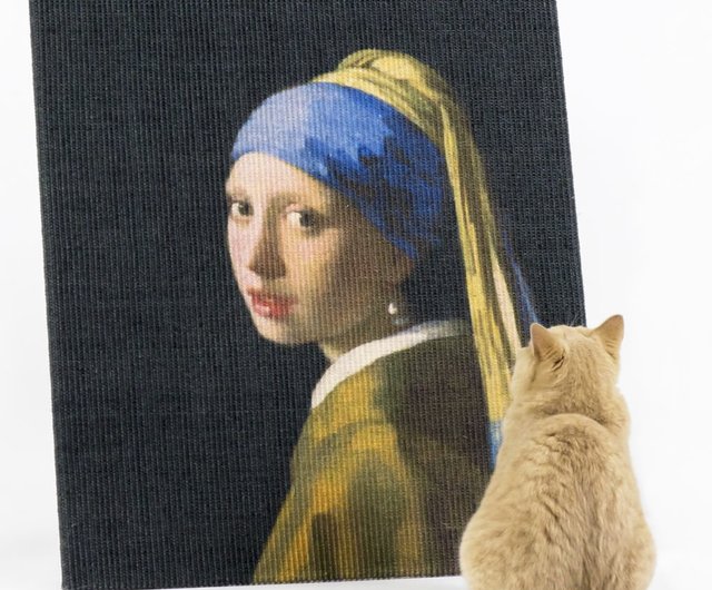 真珠の耳飾りの少女有名な絵画猫のスクラッチボード - ショップ