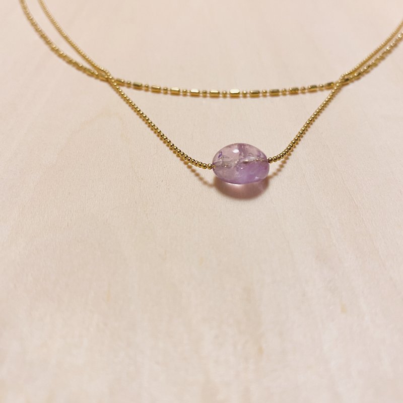 Retro Bronze double Amethyst necklace - Necklaces - Copper & Brass Purple